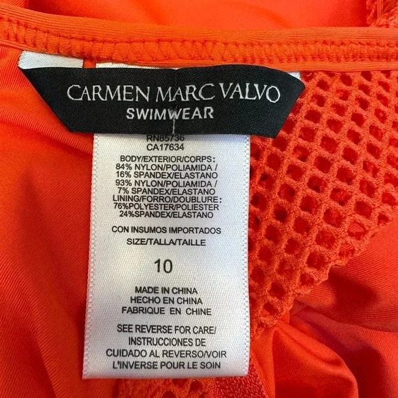 Carmen Marc Valvo Swimsuit High Neck Mesh Modest One Piece Orange Size 10 Medium - Picture 8 of 11